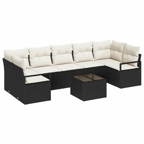 vidaXL Garten-Sofa-Set 8 pcs Schwarz und Creme 55 x 55 x 37 cm, Garten und Terrasse, modernes Lounge-Set, Bequeme Sitzmöbel für entspannte Tage draußen