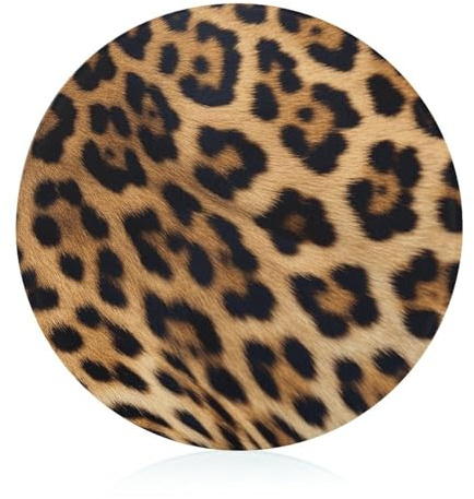 Tabla de cortar de vidrio de 8 x 8 pulgadas, tabla de cortar con estampado de leopardo rugoso con pies antideslizantes, tablas de cortar redondas para cocina, resistentes al calor, pequeñas tablas de