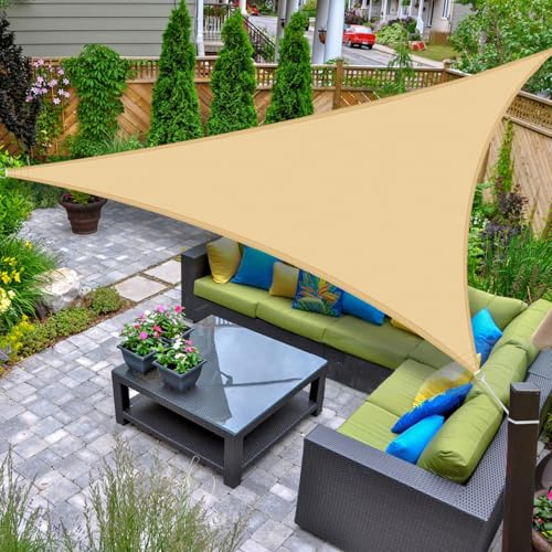 AXT SHADE Toldo Vela de Sombra Impermeable Triangular 4x4x4m Protección Rayos UV para Exterior Terraza Patio Jardín-Arena