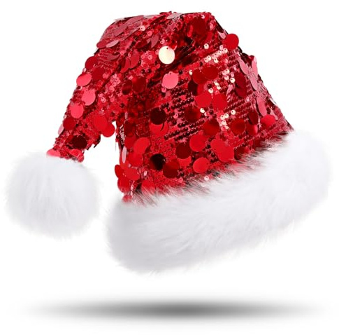 CITÉTOILE Weihnachtsmütze für Erwachsene, Deluxe Velours Nikolausmütze mit Soft Liner, Plüschkrempe Weihnachtsmann Santa Nikolaus Mütze mit Golden Pailletten Schneeflocke für Männer Frauen