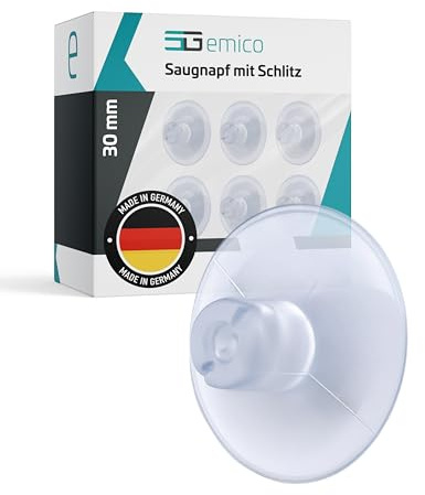 emico Saugnapf Ø 30 mm mit Schlitz - 10 Stück natur (klar) - Saugnäpfe aus langlebigem Weich-PVC - Rückstandsfrei & wiederverwendbar - Ideal für Lichterketten, Kabel & Deko