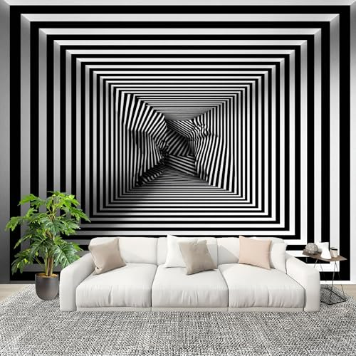 Papier Peint Intissé Mural Photo 200x140 cm Motif à Rayures Noires Et Blanches Panoramique Poster Fresque Murale Maison Bureau Restaurant Illusions D'Optique Intérieure Décoration Murale Papier Peint