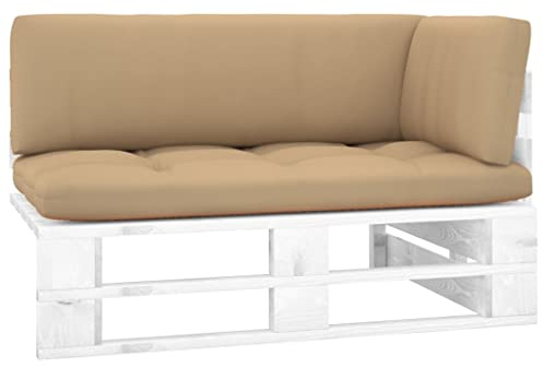 Qnhdfrt Canapé d'angle en pin imprégné blanc avec coussins beiges, 110 x 65 x 55 cm, design palettes résistant aux intempéries, pour jardin, terrasse et salon