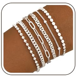ZOERAY Pulsera Mujer Plata Oro Set Impermeable Pulseras Dorado 18k para Parejas Amistad Apilables Brazalete de Plata Oro Ajustable Cadena Cuban Eslabones Joyas Regalos para Mujeres Niña Amigas