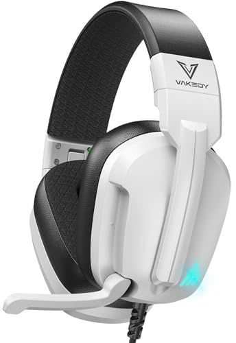 Vakedy Gaming Headset for PS4, PS5, Xbox Series X, PC, Switch, Gaming Headphones with Noise Canceling Microphone, Stereo Sound, Folding Design, 3.5mm Audio Jack (White)