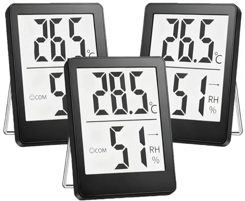 3Pcs Digital Room Thermometer Hygrometer, Mini Indoor Temperature Monitor & Humidity Meter Air Comfort Climate Monitoring for Home, Baby Room, Office, Nursery, Greenhouse, Garden, Black