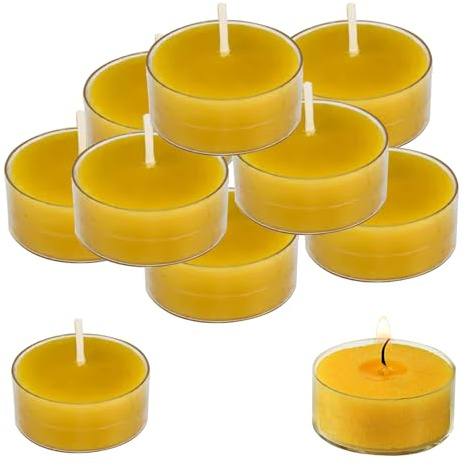 Beeswax Candles, 9 PCS Tea Light Candles Mixed Beeswax (Bees Wax + Soy Wax), 4 Hour Burning Time Handmade Candle for Relaxation, Non-Toxic, Ecofriendly, Allergen Safe, Cotton Wick