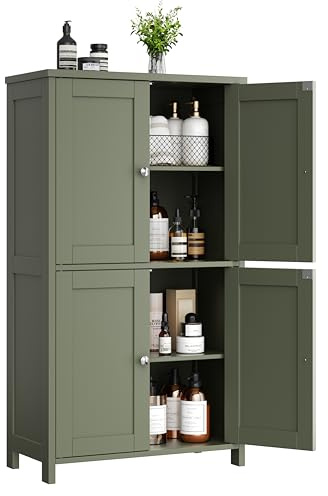 Shintenchi Bathroom Storage Cabinet with Doors and Shelves, Floor Cabinets for Washroom Furniture, Laundry Room, Organization with Adjustable Shelf, Green