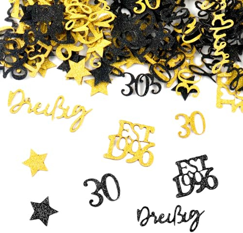 exatta 30. Geburtstag Deko, 150 Stück Streudeko Konfetti mit Glitzer | Schwarz-Gold, PVC, Ideal für Tische, Geschenke, Kuchen oder Fotowände - dieses Set ist vielseitig und sehr schicke