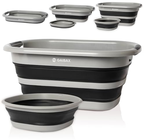 Cesto Ropa Plegable de Colada | Barreño Plegable Incluido | Blanco/Gris | Gran Capacidad 26L | Cesta Multiuso para Colada y Almacenaje | Diseño Compacto Ahorra Espacio en Hogar y Camping (Gris/Negro)