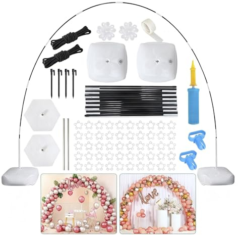 Kit de arco de globos reutilizable, 10 piezas de soporte de arco de globos ajustables, con base rellenable de agua para fiesta de ceremonia (2,7 m de alto x 3 m de ancho)