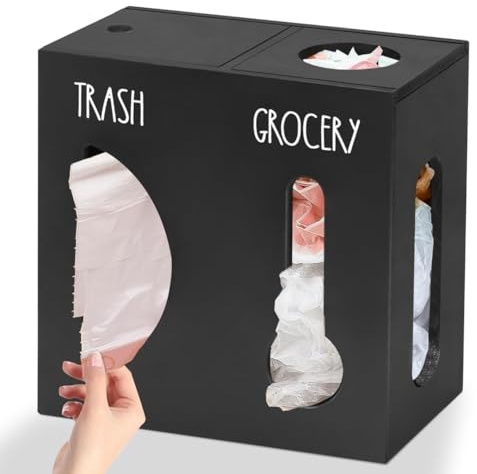 Osmond Trash Bag Holder Wood 2 in 1 Grocery Bag Dispenser Garbage Bag Wall Mount,for Plastic Bags B
