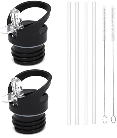 JOYOLA 2PCS Replacement Lid Drinking Bottle, Portable Water Bottle Cap, Straw Lid for Bottles with Wide Mouth with 4 Straws 2 Straw Brushes for Water Bottles, Stand Bottles, Water Bottles with Sports