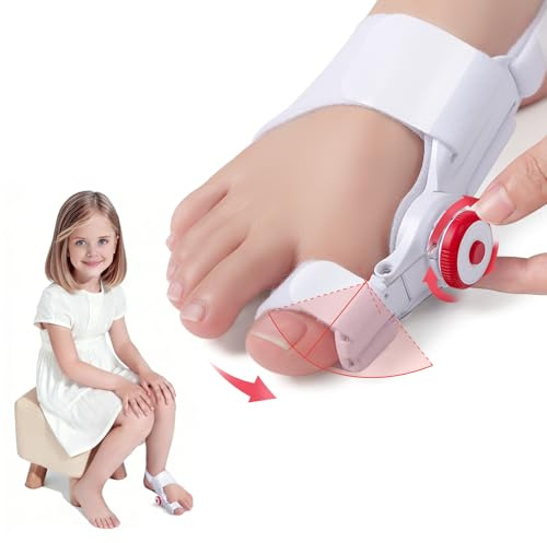 TENICORE Hallux Valgus Korrektur Einstellbarer Knopf für Kinder Hallux Valgus Schiene Teenager Zehenspreizer für Großzehe Begradigen 1 Stück Dick Silikon Zehentrenner Aktualisierte Fassung Größe 27-35