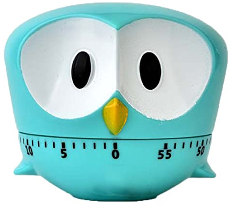 Temporizador para niños, 1 Temporizador de Cocina mecánico de 60 Minutos con diseño de búho Azul de Dibujos Animados, contadores de Alarma ruidosos con operación Manual para Cocina, Aula y Uso domé