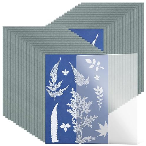 Sun Print-Papierset – 32 Blatt lichtempfindliches Zeichenpapier, A5 Solar Art Kit mit Acrylplatte, DIY-Bastelmaterial, Blue Nature-Druckblätter | Kreatives Outdoor-Projekt für Kinder und Erwachsene