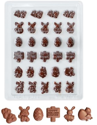 Easter Chocolate Mould, Mini Bunny Egg and Happy Easter Shapes, Food Grade Plastic, 21 Cavity, Clear, Party Decorations