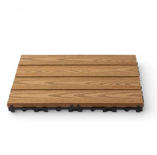 Losetas de Plástico para Jardín con Base Drenante, Efecto Madera, 29x29 cm, Pack de 12 Unidades, Sistema Click Encastrable, para Terraza Exterior y Patio