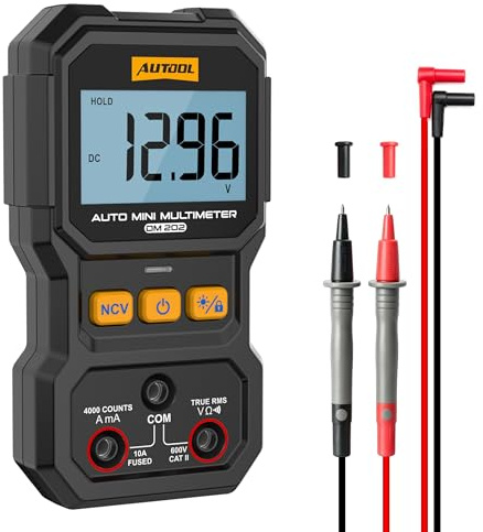 AUTOOL Digital Multimeter, DM202 Multi Tester Voltmeter Ammeter Ohmmeter, True-RMS, 4000 Counts, NCV Test, AC/DC Voltage, Current, Resistance, Continuity, 600V CAT II, Mini Handheld