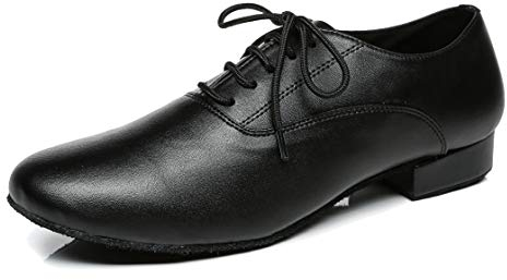 Minitoo JF250501 confortevole da uomo in pelle sala da ballo latino scarpe da ballo, Black, 43 EU