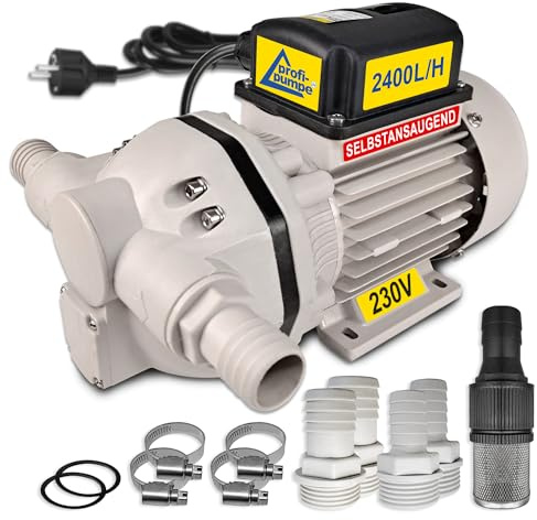 AdBlue® PUMPE 230V UREA- HARNSTOFF-PUMPE mit LEISTUNGSSTARKEM ELEKTROMOTOR mit KUPFERWICKLUNG, maximaler Druck 2,8 bar 40L/Minute 4 Tüllen und 2 Schellen Viton-Dichtungen - JETZT MIT EXTRA-Ersparnis!