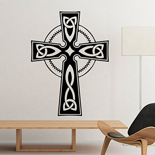 DIYthinker Religion, Christentum, Glaube, Kirche, Schwarz Heilig-Kreuz-Kreis Kultur Design Kunst Illustration Muster Silhouette entfernbarer Wand-Aufkleber-Kunst- 50cm Rot