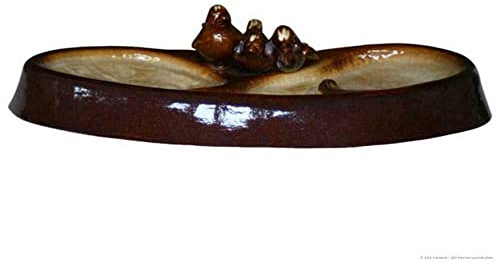 K&K Keramik Vogeltränke für den Garten, Vogelbad mit 2 Becken und 3 Deko-Vögel Wasserschale für Wildvögel, Naturprodukt, Formschön, 100% wasserdicht, Frostfest