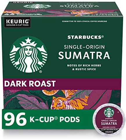 Starbucks K-Cup Coffee Pods, Dark Roast Coffee, Sumatra for Keurig Brewers, 100% Arabica, 4 boxes (96 pods total)