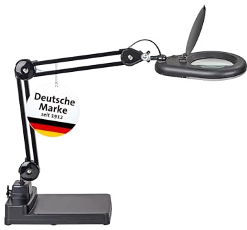 MAUL Lampada con lente MAULviso LED nero per lavori di precisione | ingrandimento 1.75x, dettagli più chiari, base stabile, braccio flessibile, visione senza ombre