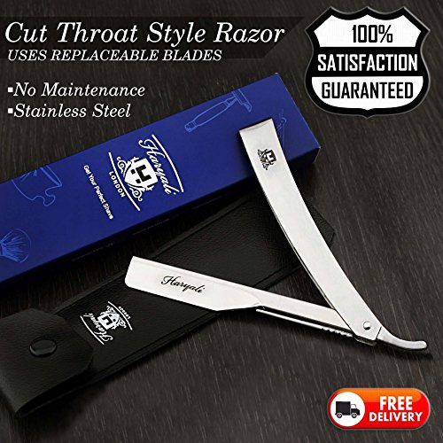 pliante Barbier rasoir Coupe droite Gorge rasoir en acier (pas de lames) pour homme est livré avec un étui en cuir Boîte