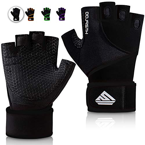 HTZPLOO Workout Gloves Gym Gloves Weight Lifting Gloves for Men with Full Palm Pad,Strong Wrist Wraps Support,Enhanced Grip,for Fitness,Training,Weightlifting,Exercise (Black, Large)