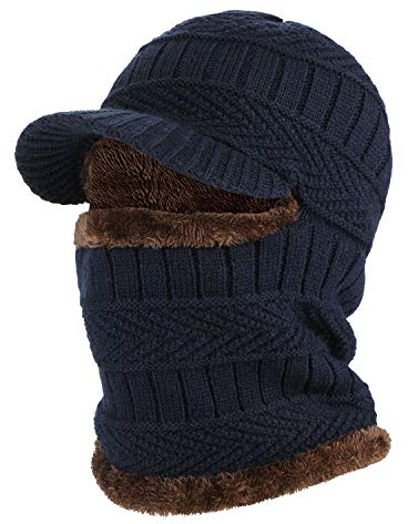 AYPOW Sombrero Tipo Gorro de Invierno con pasamontañas y Calentador de Cuello Flexible, máscara de esquí Unisex cálida a Prueba de Viento para Deportes al Aire Libre - Azul Marino