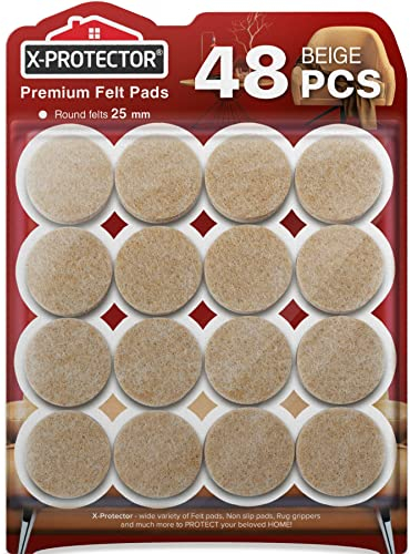 Chair Pads Floor Protectors X-PROTECTOR 48 PCS - Felt Furniture Pads - Premium Chair Feet Protectors - Huge Quantity Floor Protector Pads - Protect Wood Floors with Chair Leg Floor Protector!