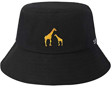 ZLYC Unisex Mode Bestickte Fischerhüte Sommerhut Outdoor-Hut Für Jugendliche (Giraffe Schwarz),Gr. Einheitsgröße