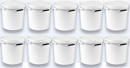 10 x 20 Liter Eimer mit Deckel, Weiß, stapelbar, lebensmittelecht, 10 Stück | Kunststoffeimer, Milch-/Vorratseimer, Honigeimer, Lebensmittelbehälter, Leereimer für Mehl, Wassereimer, Lebensmittelfreigabe