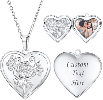 U7 Collana Donna con Foto Personalizzata Medaglione Cuore Rosa Fiore Ciondolo Portafoto Personalizzato + Catena Regolabile Acciaio Inossidabile Regalo per Natale Anniversario Compleanno