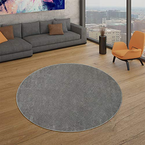 TT Home Wohnzimmer Teppich Kurzflor Unifarbendes Design Modern Und Zeitlos, Farbe:Anthrazit, Größe:120 cm Rund