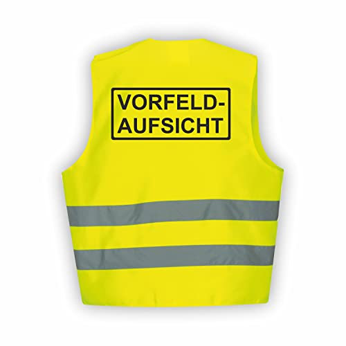 Fassbender-Druck WARNWESTEN - Sicherheitsweste GELB Warnweste nach EN ISO 20471 zertifiziert - Warn Weste VORFELDAUFSICHT - Unisex mit hochwertigem Reflektorstreifen (GELB I M/L I 10er Set)