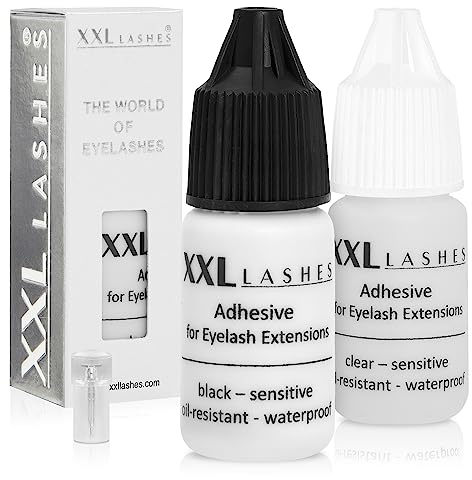XXL Lashes Adhesive – erster ölresistenter, sensitiver Wimpernkleber für Wimpernverlängerungen, Markenkleber, wasserfest, antiallergisch, geruchsarm, langlebig, medizinische Qualität (schwarz)
