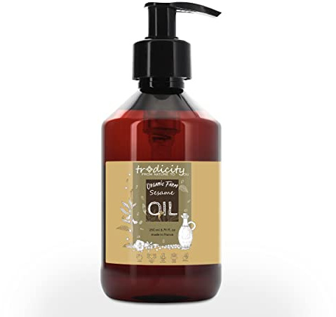 100% Reines, Natürliches Kaltgepresstes Bio-Sesamöl | Vegan, Glutenfrei, Ungiftig | Massageöl, Haut- & Haarpflege | 250 ml, Neutraler Geruch, Keine Fettigen Rückstände