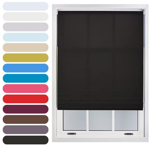 FURNISHED Daylight Roller Blind Trimmable Blinds Window Shade - Easy Install Non-blackout Fabric Complete Roller Blind Kit for Kitchen Living Room Bedroom, Black, 110W x 165H cm