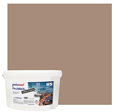 Preismaxx Profiweiß Wandfarbe braun 2,5L, hohe Deckkraft, Dispersionsfarbe innen, Innenwandfarbe Raumfarbe mokkabraun deckend, Deckkraftklasse 2, matt Innenfarbe Profi Qualität