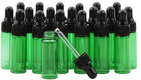 Pxyelec 5 ml grüne Tropfflaschen mit konischen Glas-Pipetten, 20 Stück ätherisches Öl, tragbare Reiseflaschen, Parfüm, Schönheitsduft, Kosmetikfläschchen