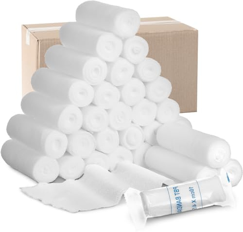 Treela 100 Rolls Gauze Bandage, 2 in x 5 Yards, Elastic Bandages Individual Packaging Non Latex First Aid Pads Breathable Gauze Roll Wrap for Safety Wound Caring and Supplies