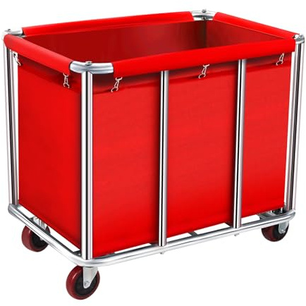 Kommerzieller Wäschekorb mit Rollen, 11,35 cm große Wäschebehälter mit herausnehmbarem, wasserdichtem Canvas-Futter, robuster Edelstahl-Wäschekorb für Hotels und Krankenhaus