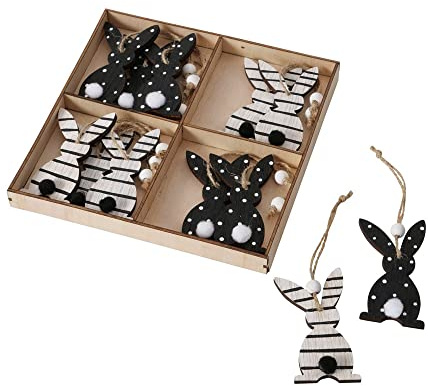 BOLTZE Anhänger HOPPSIE schwarz weiß Holzhase zum Hänger Osterhänger 12tlg.