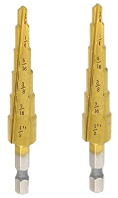 2 Stück HSS-Stufenbohrer, titanbeschichteter Stufenkegelbohrer (1/8 Zoll bis 1/2 Zoll) 1/4 Zoll Schnellwechsel-Sechskantschaftbohrer, Lochschneider für Holz, Metall, Blech, Kunststoff