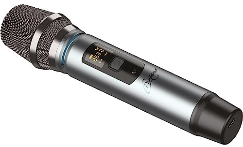 C.Perkins - ROADY-FL-MIC - Professionelles drahtloses UHF-Handmikrofon mit Akku und Digitalanzeige - UHF 863-865MHz - Graues Metall