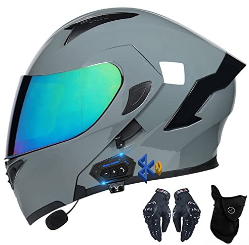 Casque Bluetooth De Moto avec Gants Et Masque Casque Pivotant Approuvé Dot/ECE Casque Modulaire Double Visière Casque Complet avec Doublure Amovible Et Lavable M ~ XXL