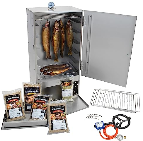 Eversmoke Edelstahl Räucherofen Magnum Set inkl. Thermometer | Räucherschrank inkl. 5,5kW Brenner, Mehl, Lake & Thermometer